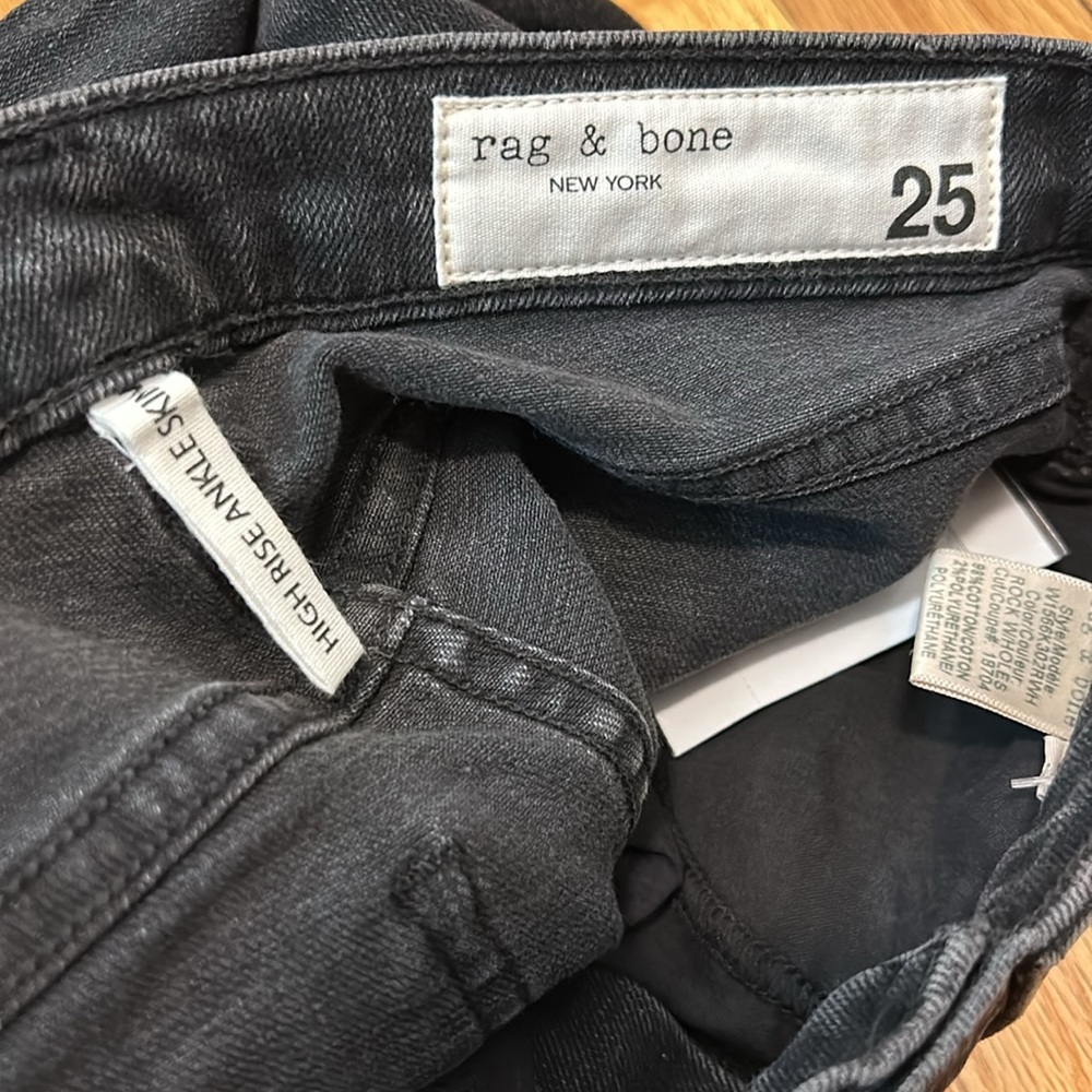 ✨ RAG & BONE ✨ NWT Black Destructed High Rise Ankle Skinny Jeans Size 25 - Picture 14 of 16